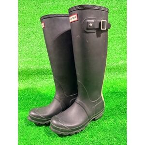 HUNTER Original Stripe - Women's Tall Black Cream Rain Boots - Size 4 US